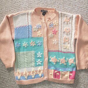 Vintage Ashleigh Morgan Sweater Women's Size Large Cardigan Floral 80s 90s